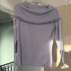SWE cashmere silk lavender blend Off-Shoulder Ruffle Trim Top sweater size M